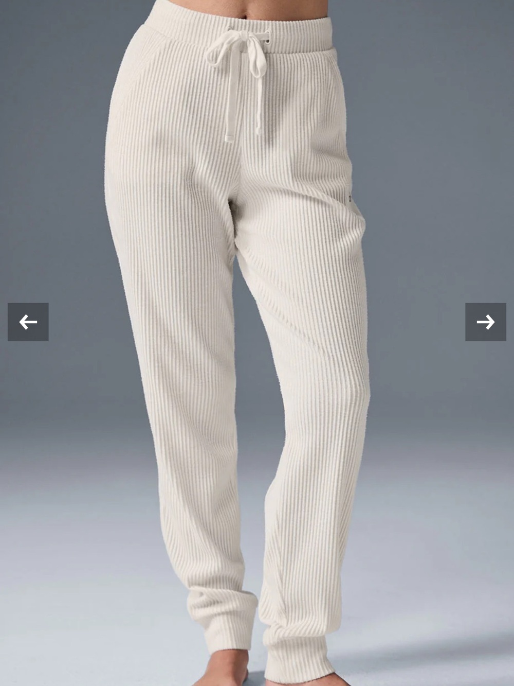 ALO Yoga Ribbed Ivory Nuse Drawstring Sweatpants - Picture 2 of 12